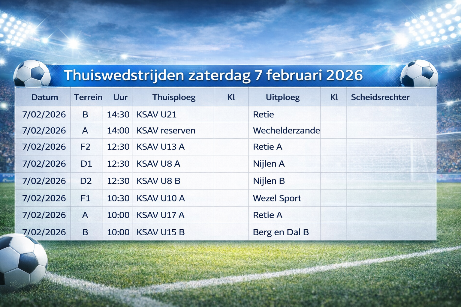 wedstrijden 7 februari